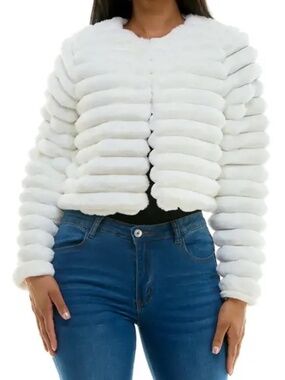 Nina Leonard Faux Fur Long Sleeve Bolero